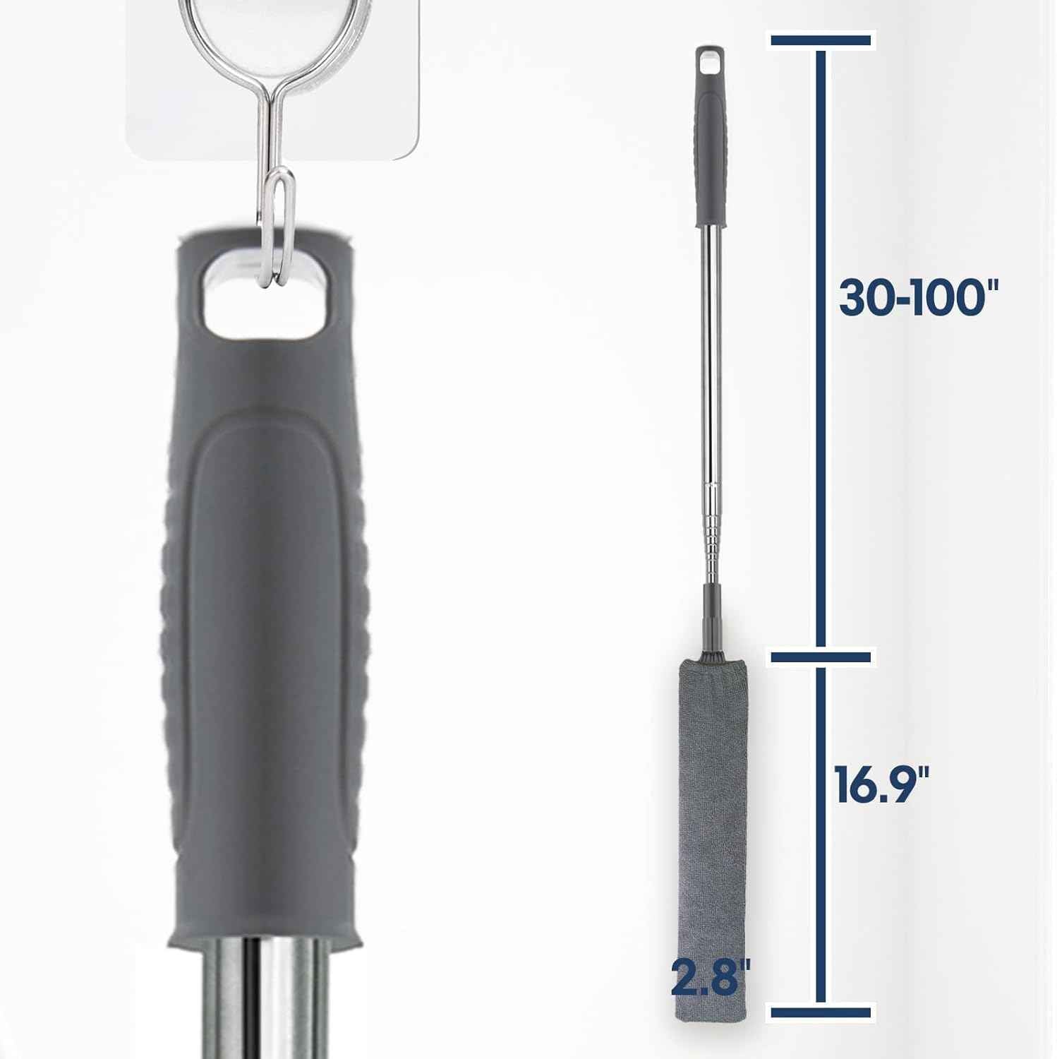 Retractable Gap Dust Cleaner with Extension Pole and 3 Microfiber Dusting Cloths for Cleaning Under Refrigerator, Furniture, and Appliances