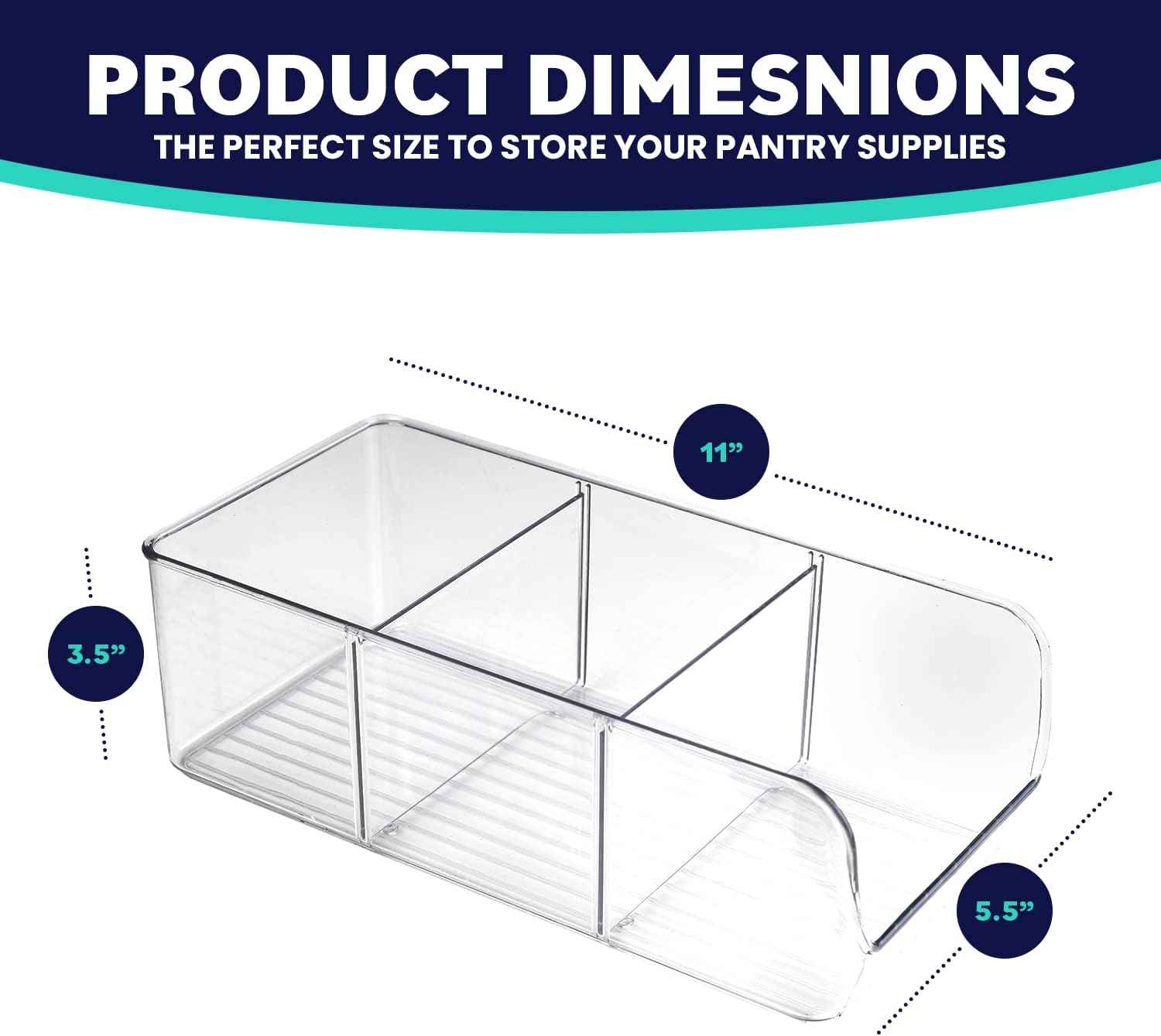 ELTOW 4-Pack 3-Compartment Plastic Snack Organizer with Removable Dividers for Pantry and Fridge Storage