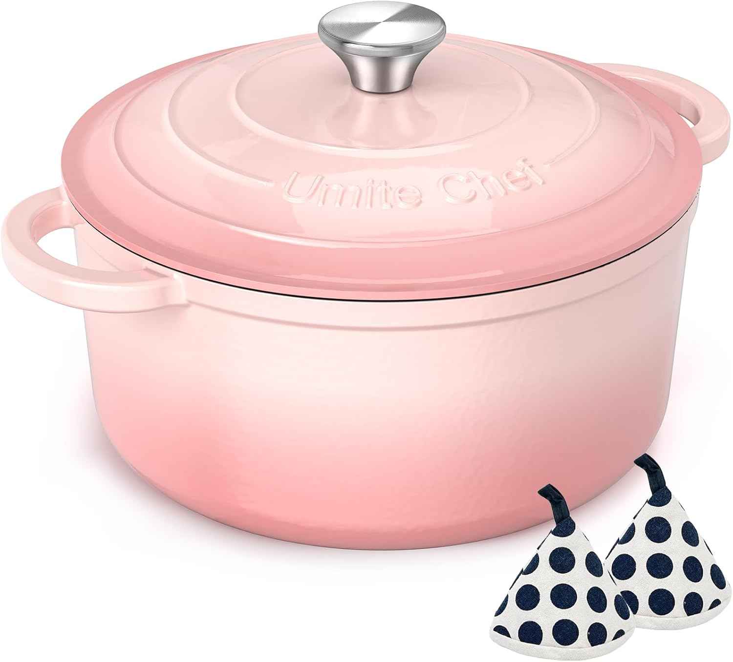 Enameled Cast Iron Dutch Oven - Umite Chef 5QT Pot with Lid & Cotton Potholders - Heavy-Duty Cookware for Bread Baking, Braising, Stews, Roasting(Cream White)