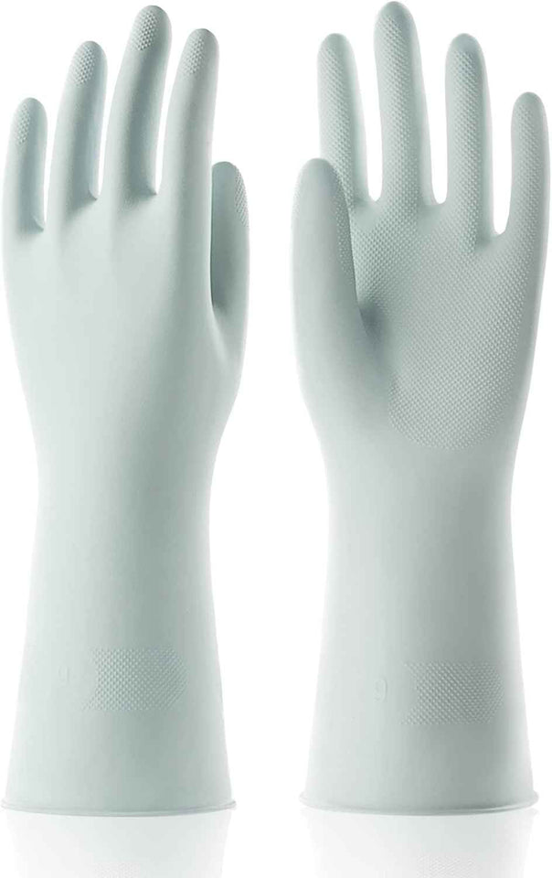 COOLJOB Medium Household Rubber Gloves with Cotton Liner & Non-slip Grip, Waterproof Long Lasting Dishwashing Gloves for Kitchen & Bathroom Cleaning, Light Pink, 1 Pair