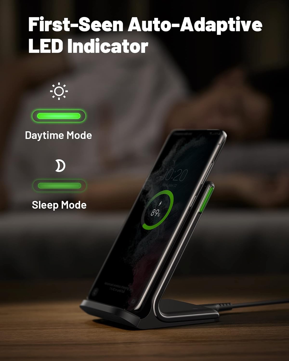 INIU Wireless Charger, 15W Fast Qi Certified Wireless Charging Station with Sleep-Friendly Adaptive Light Compatible with iPhone 16 15 14 13 Pro XS 8 Plus Samsung Galaxy S25 S24 S23 Note 20 Google etc - ShopUS