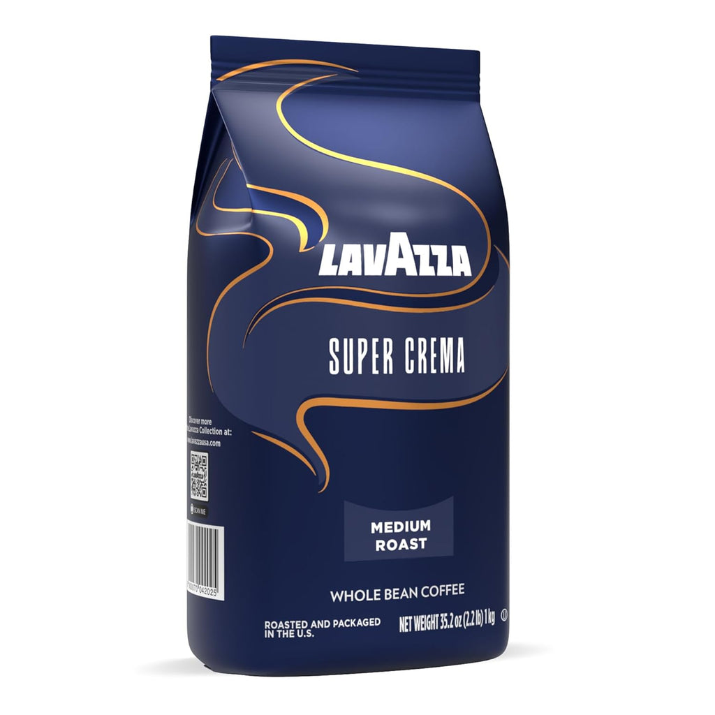 Lavazza Super Crema whole bean coffee, medium espresso roast, Arabica and Robusta blend, 2.2 lb bag