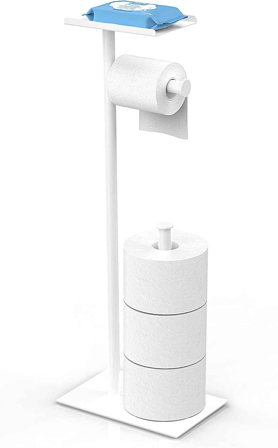 CISILY Black Toilet Paper Holder Stand with Phone Shelf, Bathroom Toliet Decor Decoration. Tissue Roll Free Standing Storage, Rv Accessories, Apartment Restroom Household Home Essentials