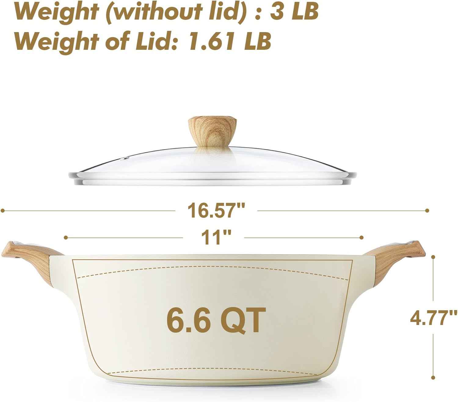 SENSARTE Ceramic Nonstick Stock Pot with Lid, 2.6/4.5/6.6/8.5 QT, PFOA PFAS PTFE Free, Induction Compatible, White, Large Cooking