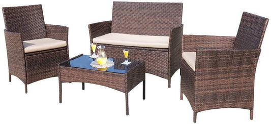 Homall 4 Pieces Outdoor Patio Furniture Sets Rattan Chair Wicker Set,Outdoor Indoor Use Backyard Porch Garden Poolside Balcony Furniture (Brown and Beige)