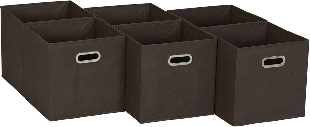 Household Essentials Foldable Fabric Storage Bins 6 Piece Set, Strong Poly-Woven Fabric, Sturdy Chipboard Sides, Grommet Front Handle, Stackable and Foldable, Classic Design, Black