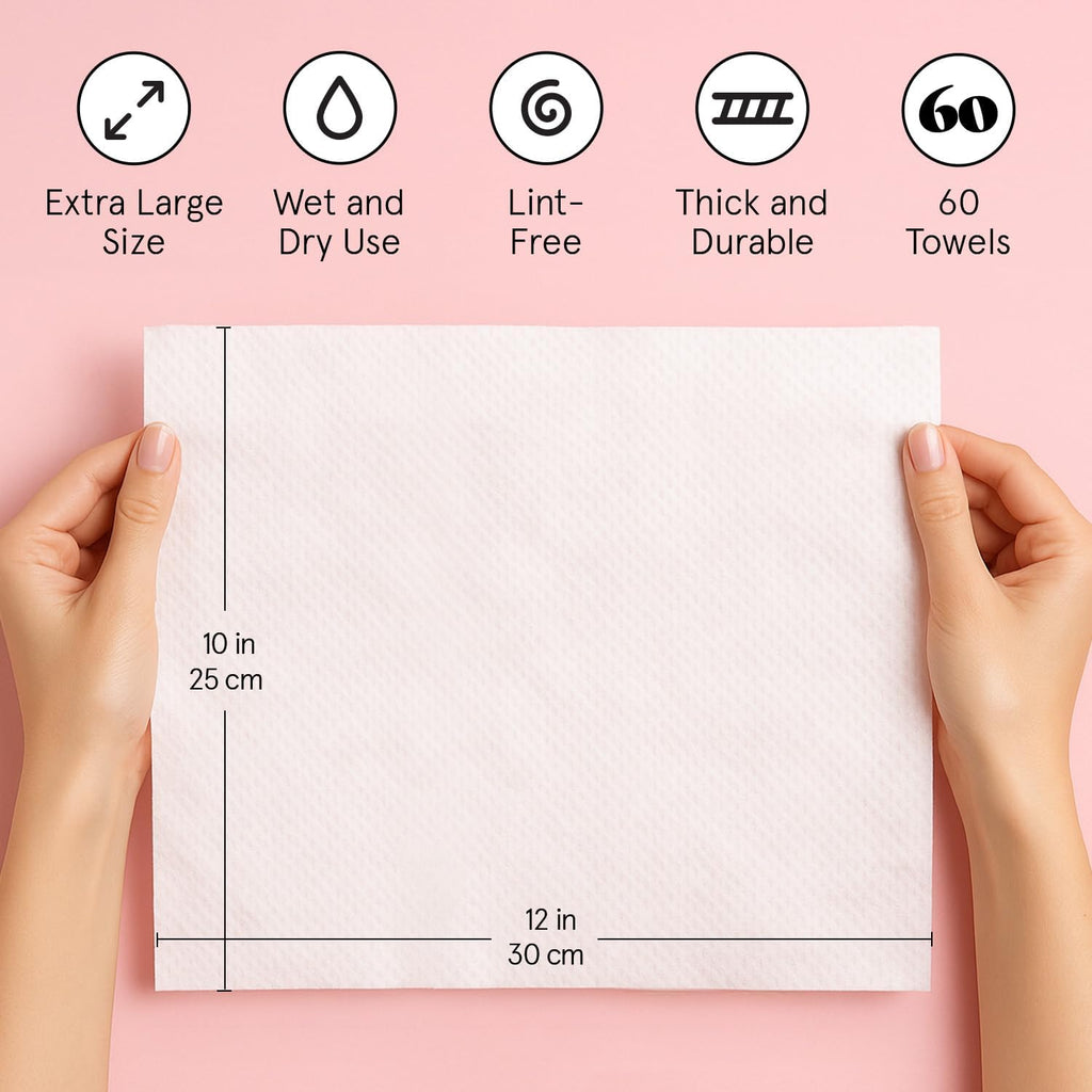 grace & stella XL disposable face towels - ultra-soft & absorbent vegan travel essentials for cleansing & makeup removal
