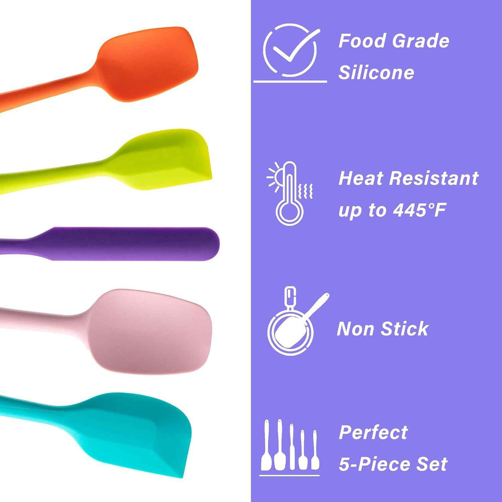 5 Piece Silicone Spatula Set for High Heat Resistant Non-Stick Cooking
