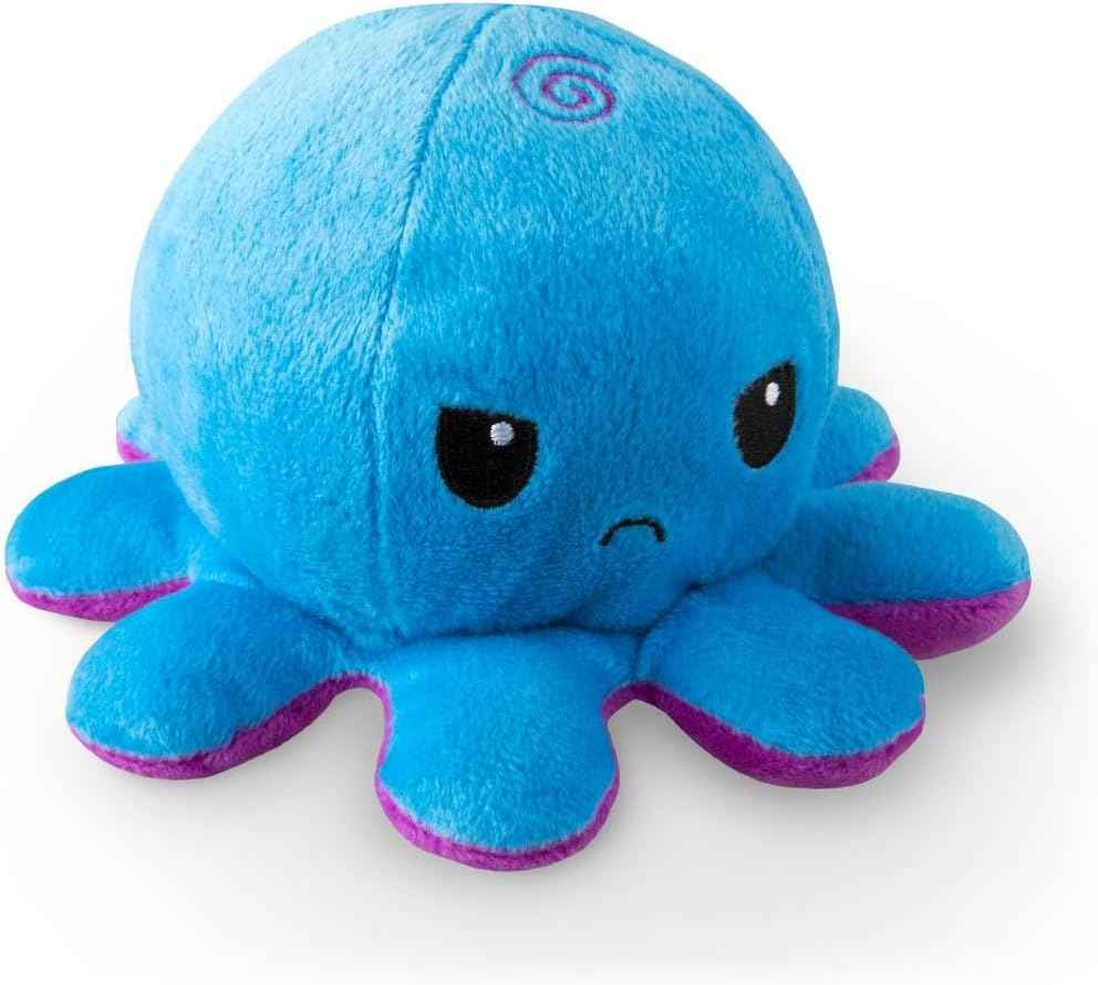TeeTurtle Reversible Octopus Plushie - 4-Inch Pink + Aqua Two-Sided Flip Plush Toy with Embroidered Details - Cute Mini Collectible Plush for Kids, Teens, and Adults