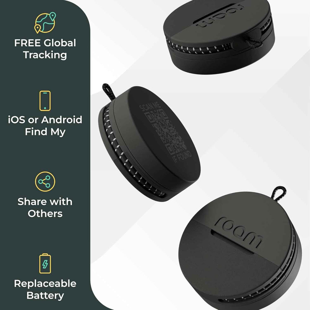 ROAM SMART TRACKER - Bluetooth Tracker & Item Locator for Keys, Wallet, Luggage, Kid & Pet Gear, (iOS, Android Compatible), No App or Subscription, Fast Setup, Waterproof | 2-Pack, Black & Blue