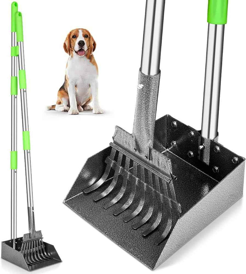 TooGe Pooper Scooper for Medium Small Dogs, Heavy Duty Pet Supplies with Stainless Metal Tray and Long Handle Rake for Grass, Dirt or Gravel