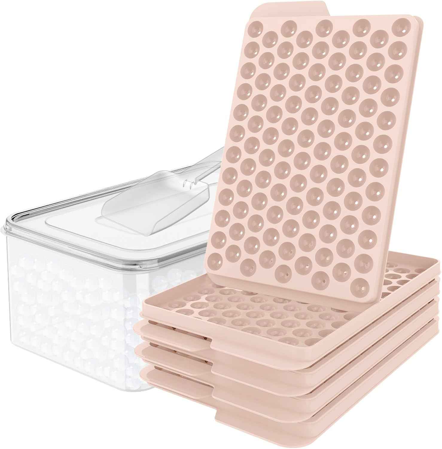 WIBIMEN Mini Ice Cube Trays, Small Tiny Round Pebble Crushed Nugget Ice Trays for Freezer with Lid - Chilling Drinks Coffee Juice(2 Pack/0.55In - Blue)