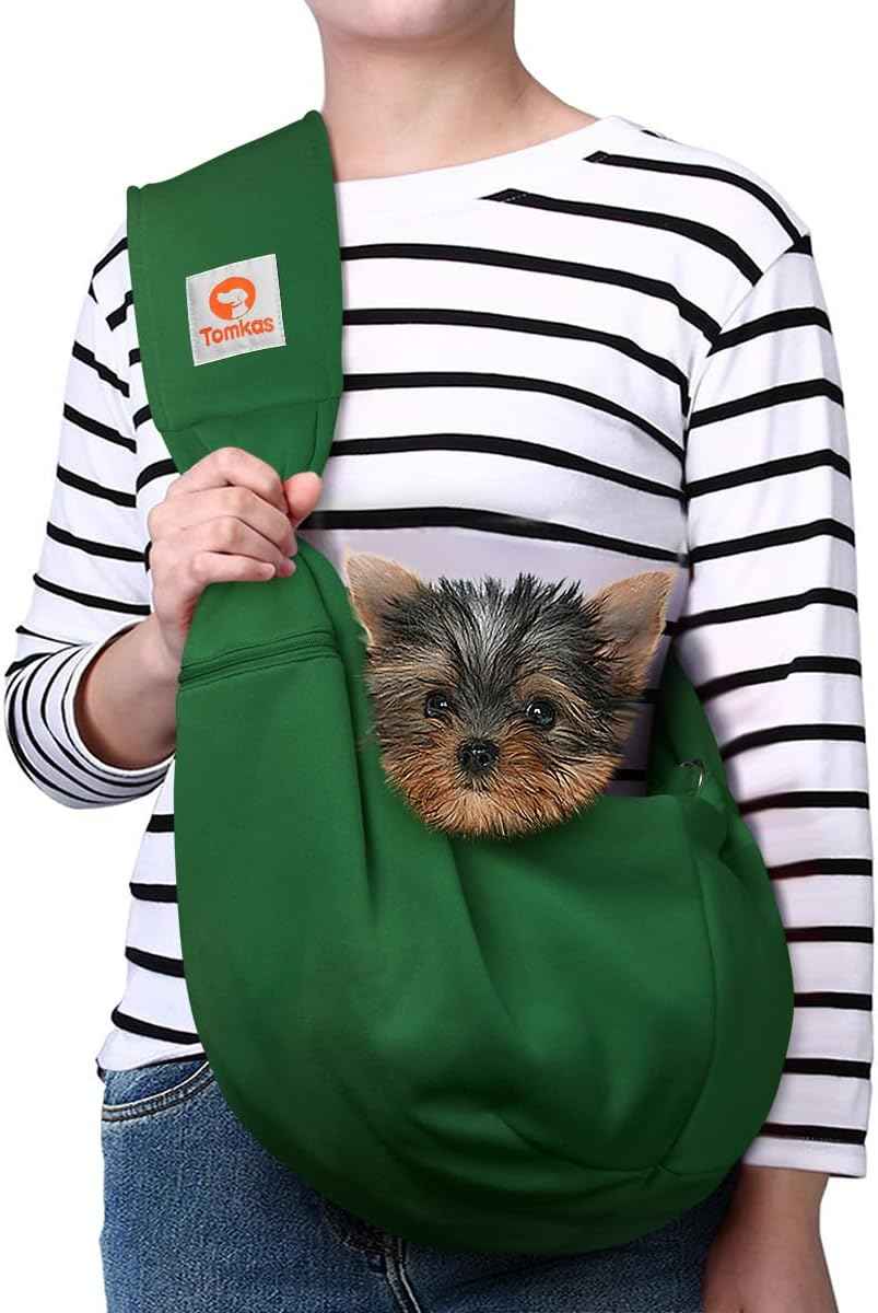Tomkas Small Dog Sling Carrier - Classic Pocket & Classic Strap - for 3-10 lbs Pets(Black)