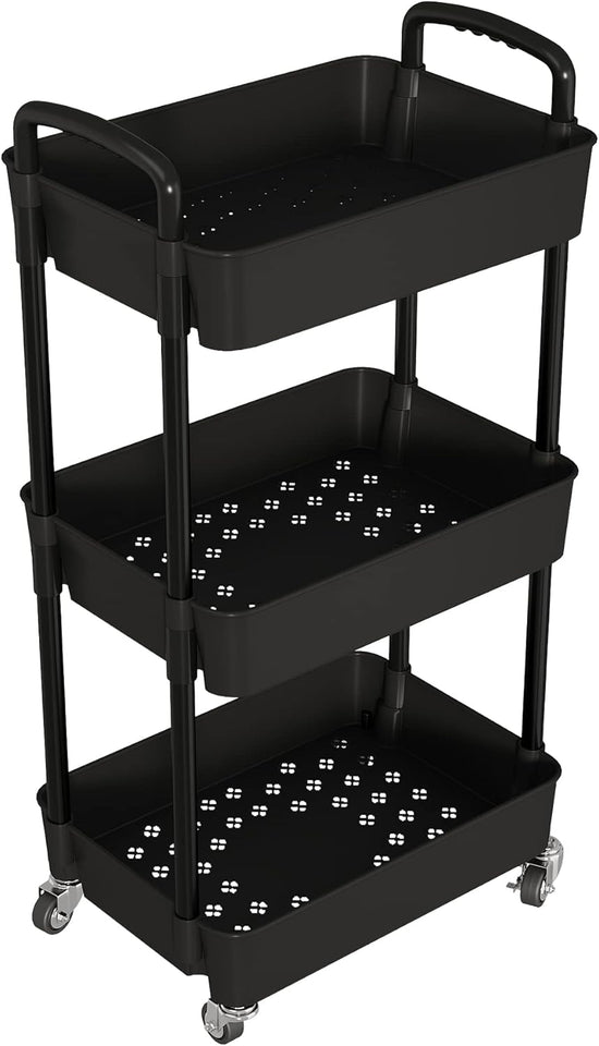 Laiensia 3-Tier Storage Carts,Multifunction Utility Rolling Cart Kitchen Storage Organizer,Mobile Shelving Unit Cart with Lockable Wheels for Bathroom,Laundry,Living Room,With Classified Sticker,Black