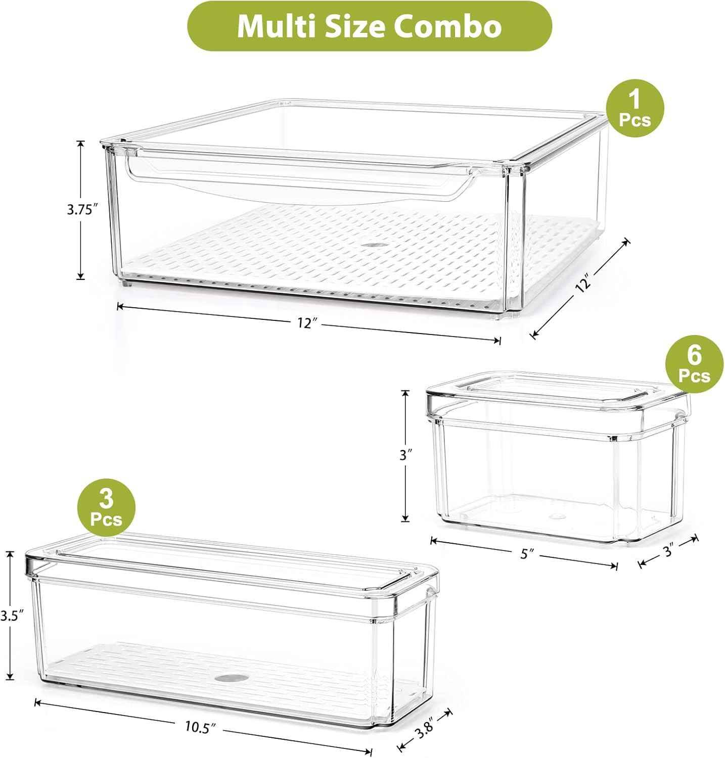 10 Pack Refrigerator Pantry Organizer Bins - Stackable Fridge Organizer Bins
