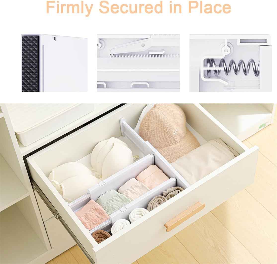 Adjustable plastic drawer dividers for clothes, kitchen, and office storage, 3-pack