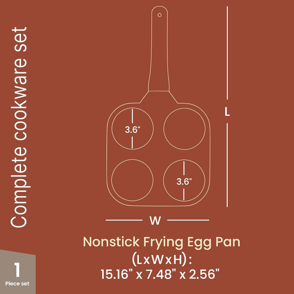 Nonstick 4-Cup Frying Egg Pan, White Marble, Granite, PFOS & PFOA Free