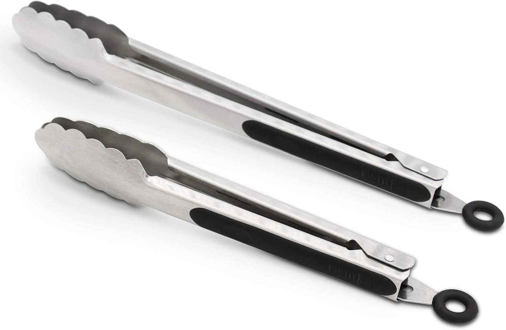 304 Stainless Steel Tongs, 9" and 12" Set, Sturdy Grilling and Barbeque Tongs with Ergonomic Grip, Black