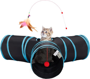 Tempcore Pet Cat Tunnel Tube Cat Toys 3 Way Collapsible, Tunnels for Indoor Cats，Kitty Bored Peek Hole Toy Ball Cat, Puppy, Kitty, Kitten, Rabbit