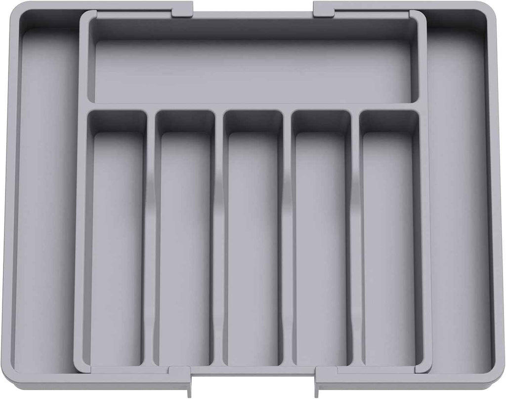 Lifewit Large Silverware Drawer Organizer, Expandable Utensil Tray for Kitchen, BPA Free Flatware and Cutlery Holder, Adjustable Plastic Storage for Spoons Forks Knives, Large, Black