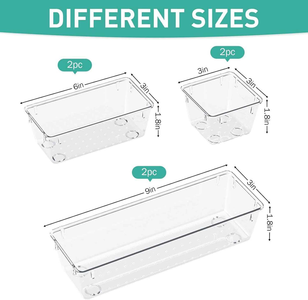 WOWBOX Clear 6-Pack Acrylic Drawer Organizer Set with Premium Material and Stackable Design