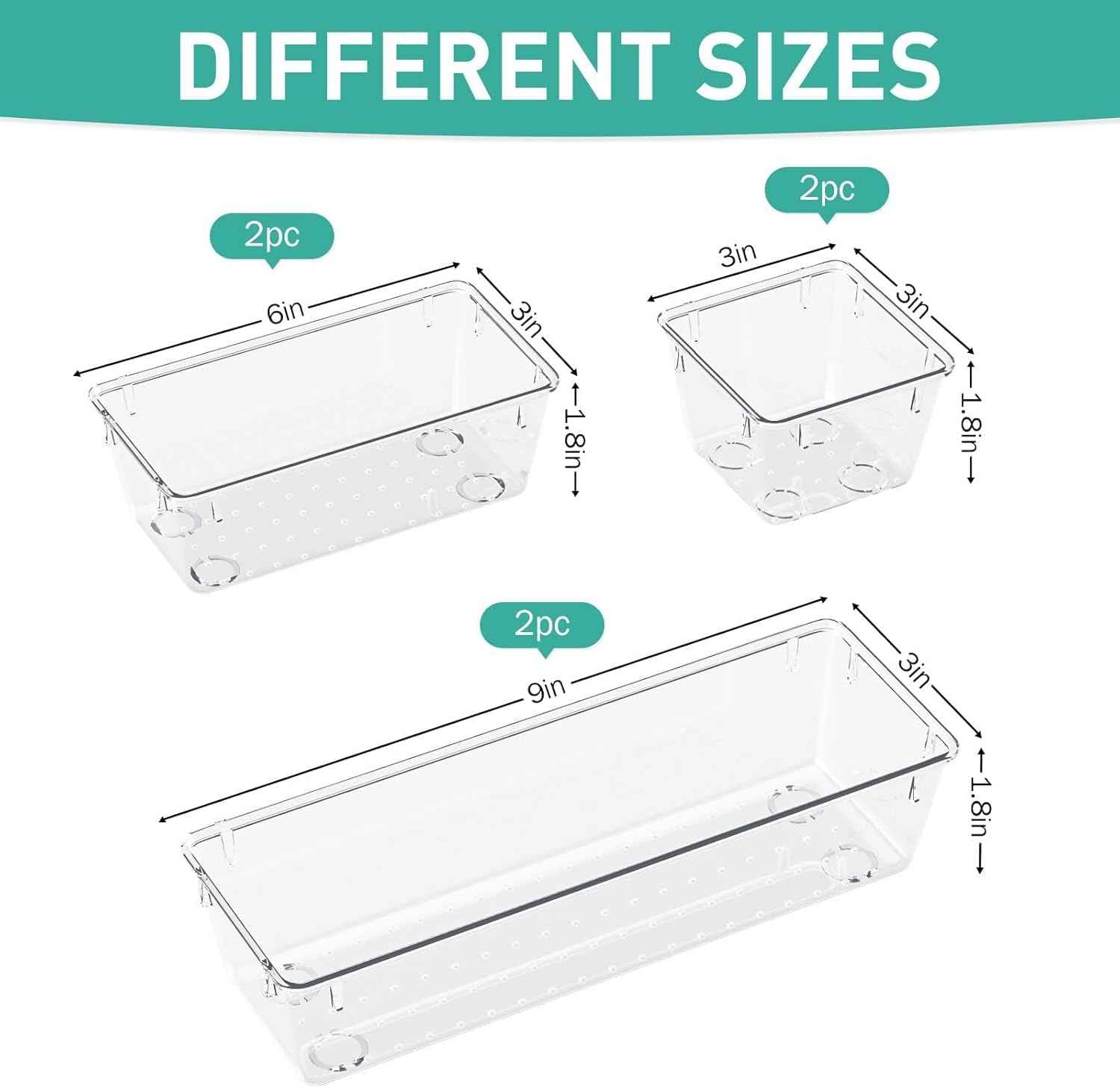 WOWBOX Clear 6-Pack Acrylic Drawer Organizer Set with Premium Material and Stackable Design