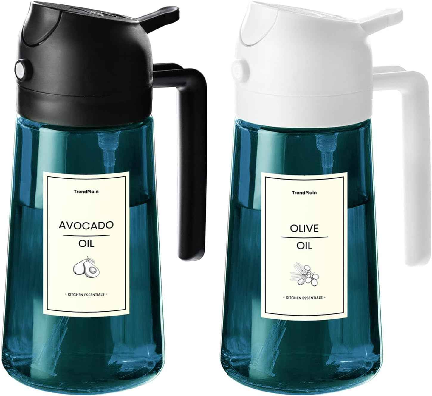 TrendPlain 16oz/470ml Blue Glass Olive Oil Sprayer for Cooking - 2 in 1 Olive Oil Dispenser for Kitchen Gadgets, Air Fryer, Salad, and BBQ - Navy
