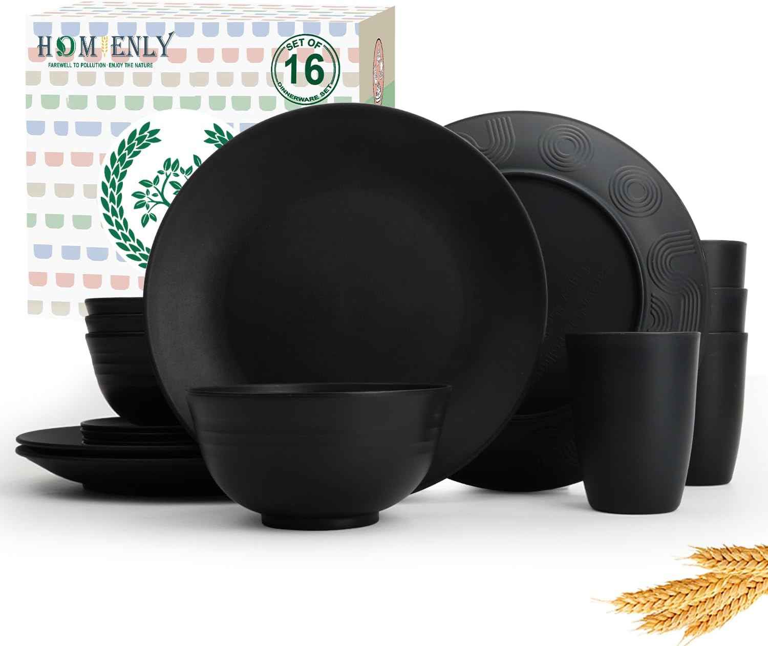 Homienly 40-Piece Premium Wheat Straw Dinnerware Sets, Service for 8, Unbreakable Plates and Bowls Set - Cups Sets, Dinner Plates, Bowls for Kitchen,Dishwasher and Microwave Safe Dishes Set - Multi