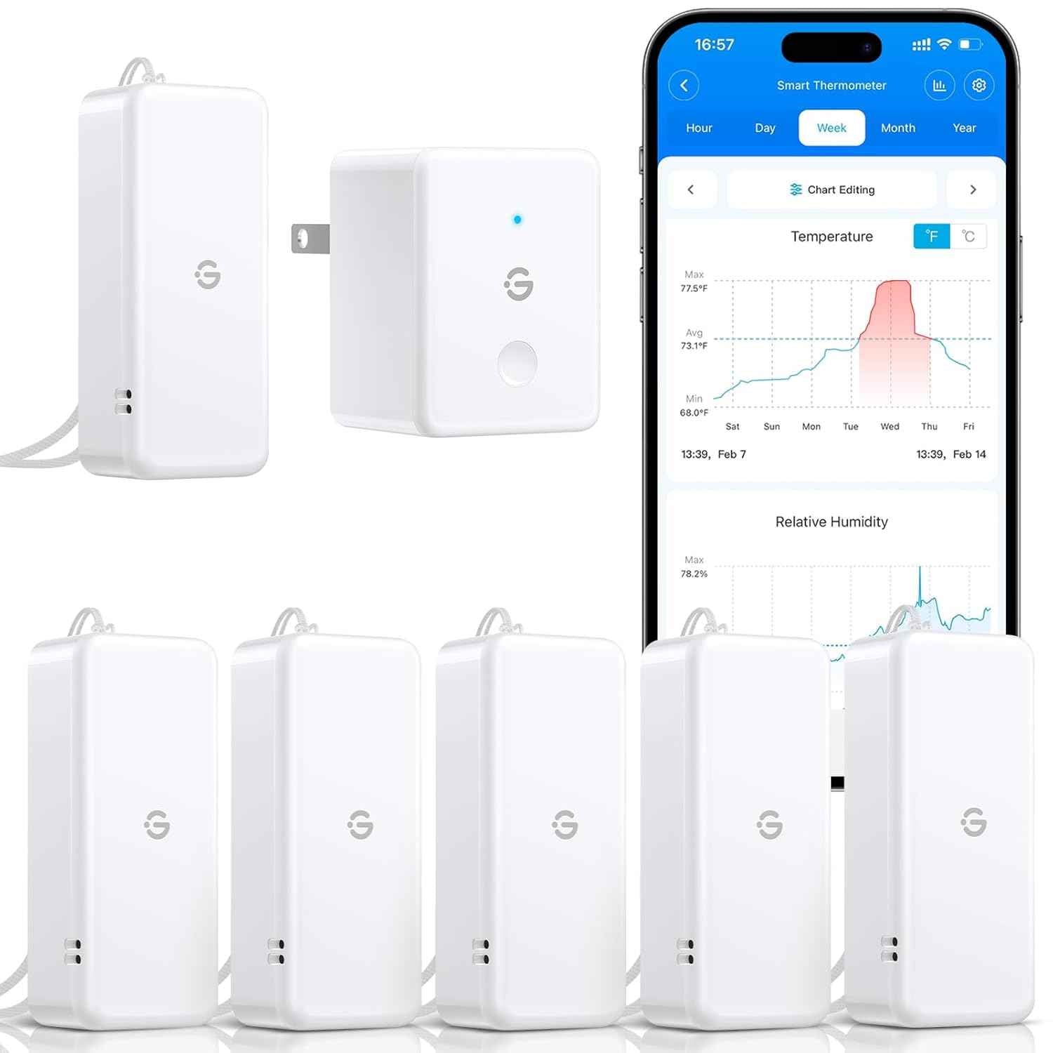 goveelife 2.0 wifi hygrometer thermometer 6 pack, smart humidity temperature sensor with app notifications