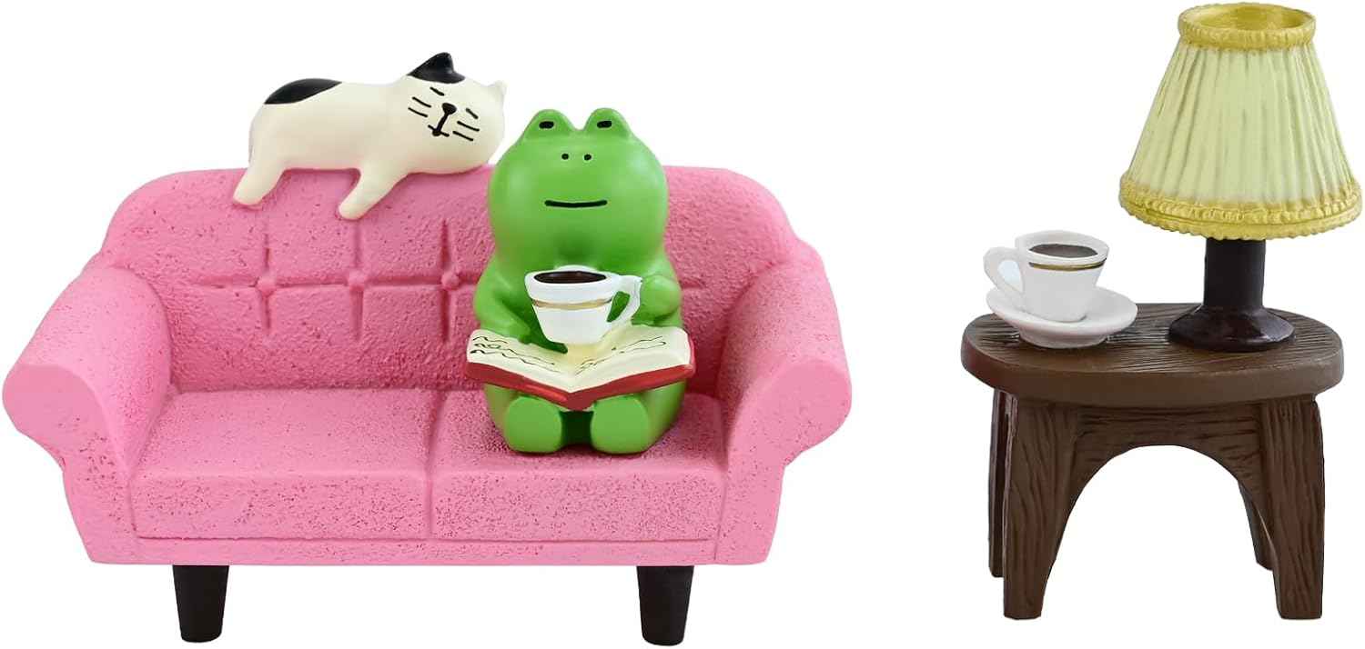 Cute Cat Playing Phone on Sofa and Drinking Coffee Figurine for Office Home Decor - Cute Cat Gift for Cat Lovers