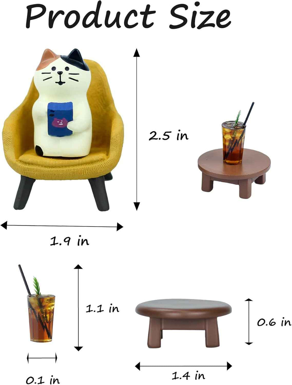 Cute cat figurine playing phone on sofa with coffee, cat lovers gift for home decor