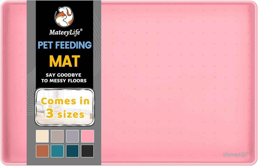 MateeyLife Silicone Cat & Dog Food Mat for Floors Waterproof, Anti-Slip Dog Bowl Mats for Food and Water, Pet Feeding Mats with Lip to Prevent Spills, Pet Placemat for Messy Drinkers to Protect Floors