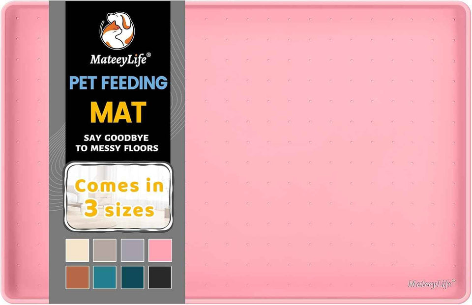 MateeyLife Silicone Cat & Dog Food Mat for Floors Waterproof, Anti-Slip Dog Bowl Mats for Food and Water, Pet Feeding Mats with Lip to Prevent Spills, Pet Placemat for Messy Drinkers to Protect Floors