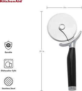 KitchenAid Classic Pizza Wheel with Sharp Blade For Cutting Through Crusts, Pies and More, Built In Finger Guard for Safety and Comfort Grip to Protect Fingers, Dishwasher Safe, 9-Inch, Black
