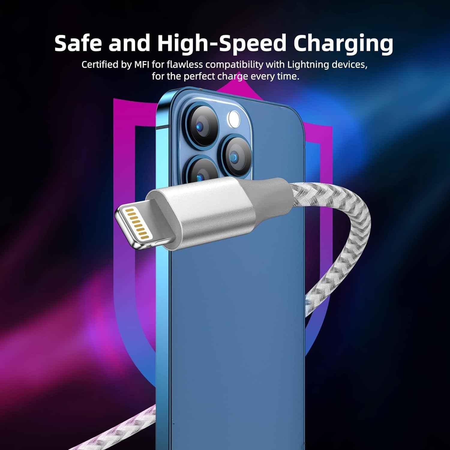 iphone 3 pack 10ft lightning nylon braided apple mfi certified fast charging cord