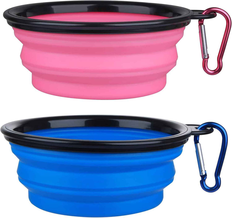 Dog Bowl Pet Collapsible Bowls, 2 Pack for Cats Dogs, Portable Pet Feeding Watering Dish for Walking Parking Traveling with 2 Carabiners (Small, Blue+Green)