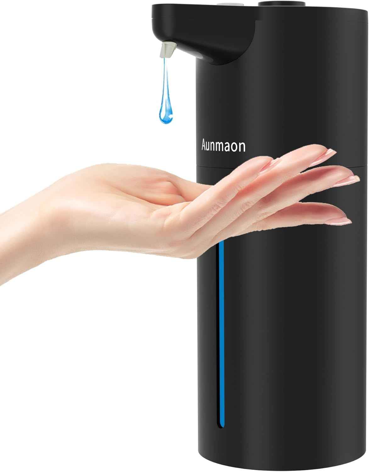 Aunmaon automatic touchless soap dispenser, adjustable volume, long battery life, black, kitchen and bathroom