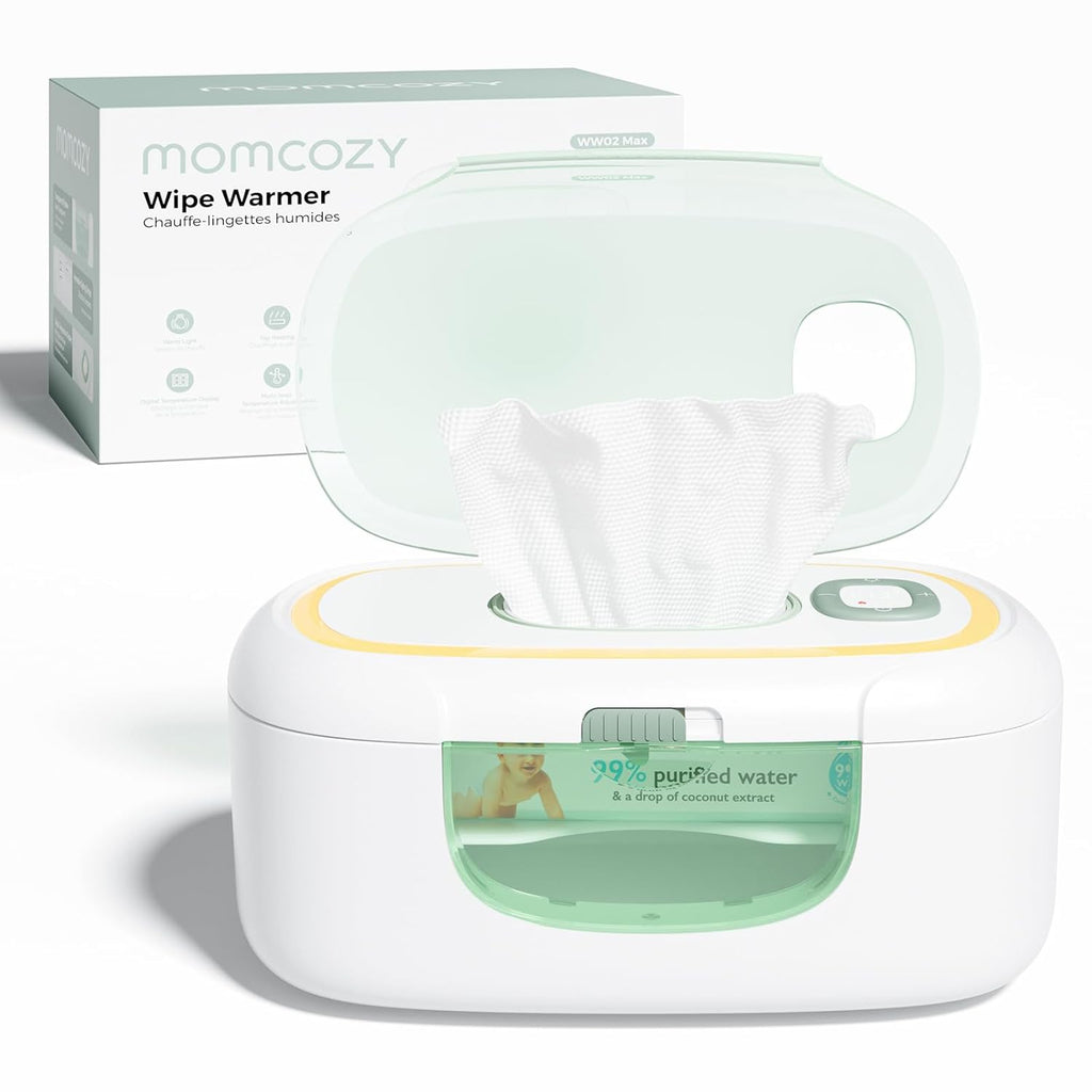 Momcozy baby wipe warmer with large capacity, spring design, fast heating, and night light