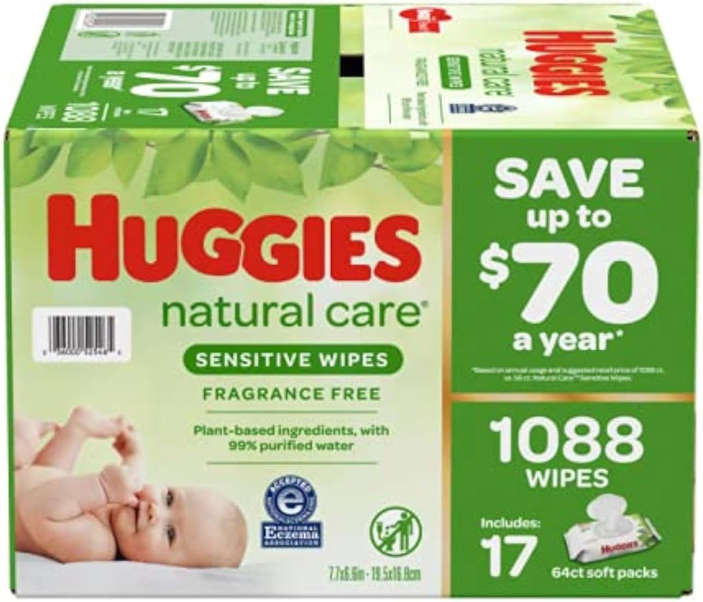 Huggies Natural Care Sensitive Baby Wipes, Unscented, Hypoallergenic, 6 Flip-Top Packs (288 Wipes Total)