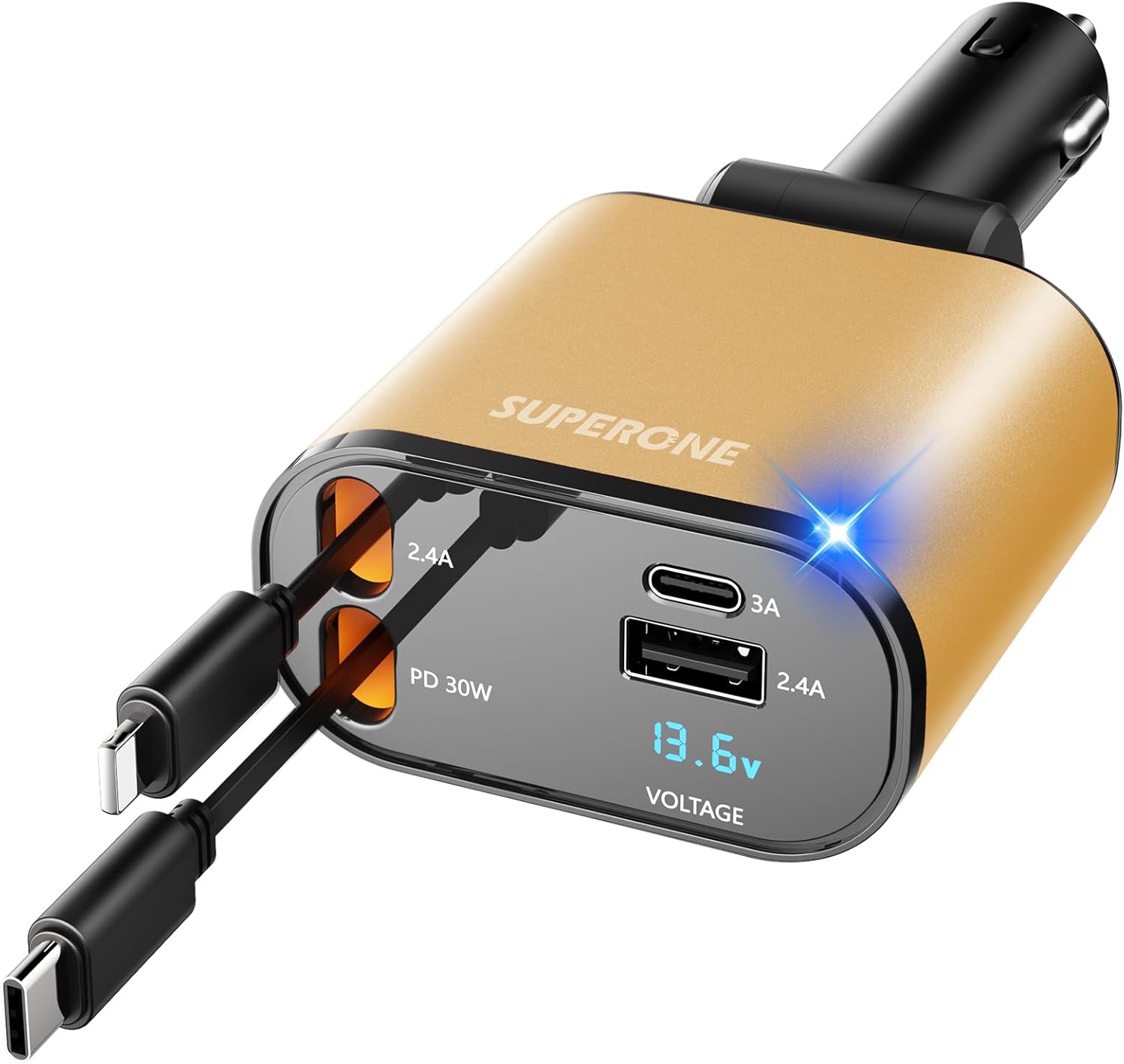 ‹ېUpgraded‹ÛÔ SUPERONE Retractable Car Charger 4 in 1, Fast Car Phone Charger with Cord 2.6ft, USB C and Apple Car Adapter, Compatible with iPhone 17 16 15/15 Pro Max/14/13/12/11, Galaxy, Pixel - ShopUS