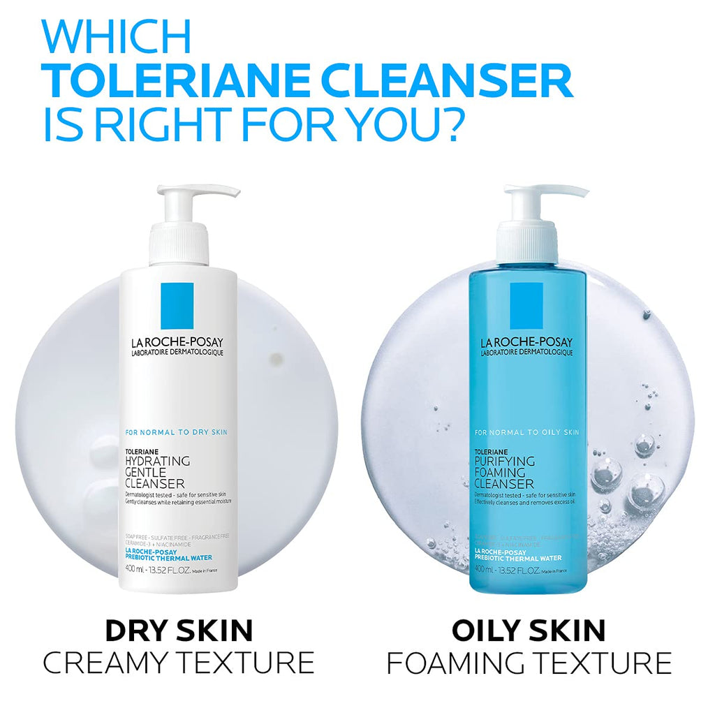 la roche-posay toleriane purifying foaming facial cleanser for sensitive skin with niacinamide ceramides oil free