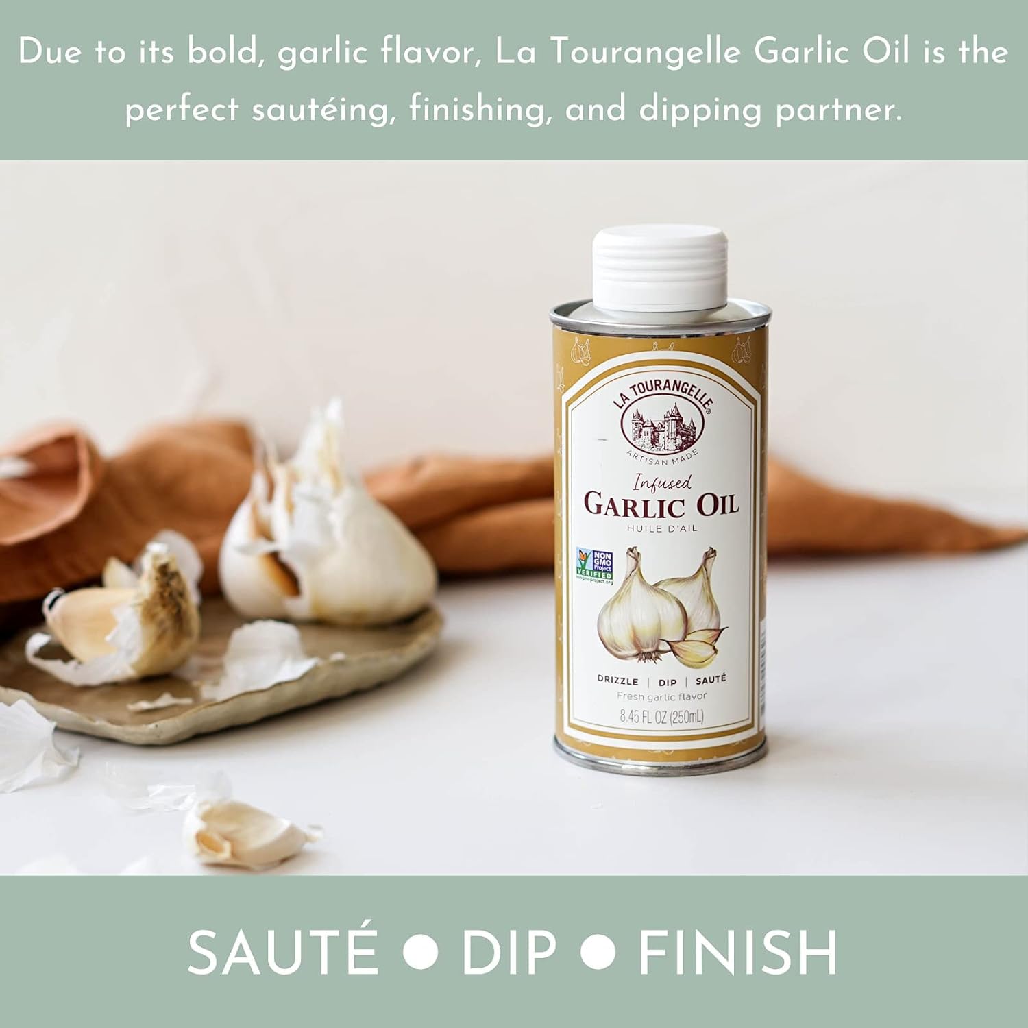 la tourangelle garlic oil high oleic oil for cooking pastas salad dressings and drizzling on popcorn 8.45 fl oz