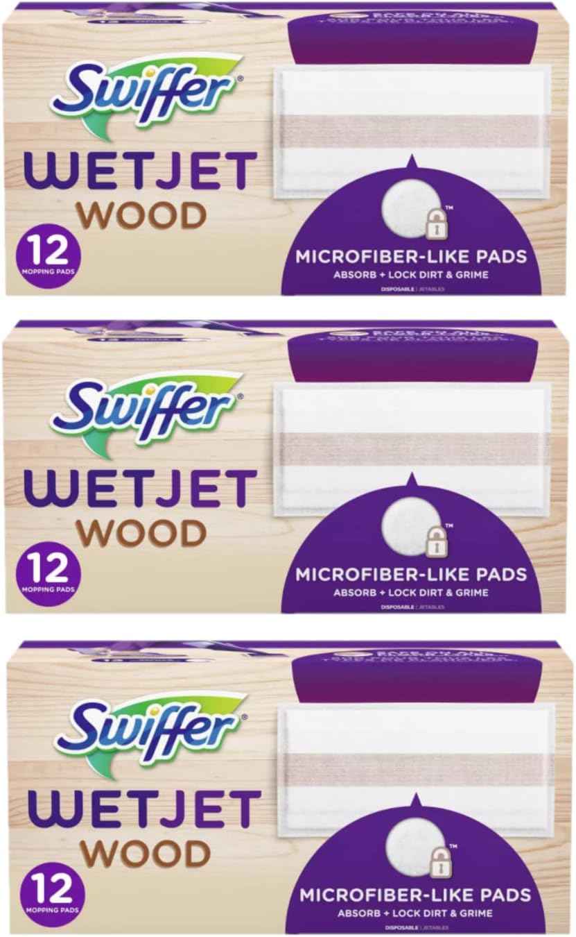 Swiffer WetJet Hardwood Floor Cleaner Spray Mop Pad Refill, Bathroom Cleaning Supplies, Hardwood Floor Cleaner, Multi Surface, 24 Count