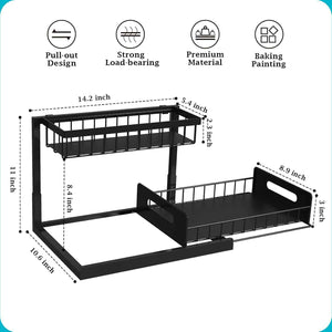 realinn black 2-tier under sink organizer with pull-out cabinet storage and slide-out shelf for small kitchens