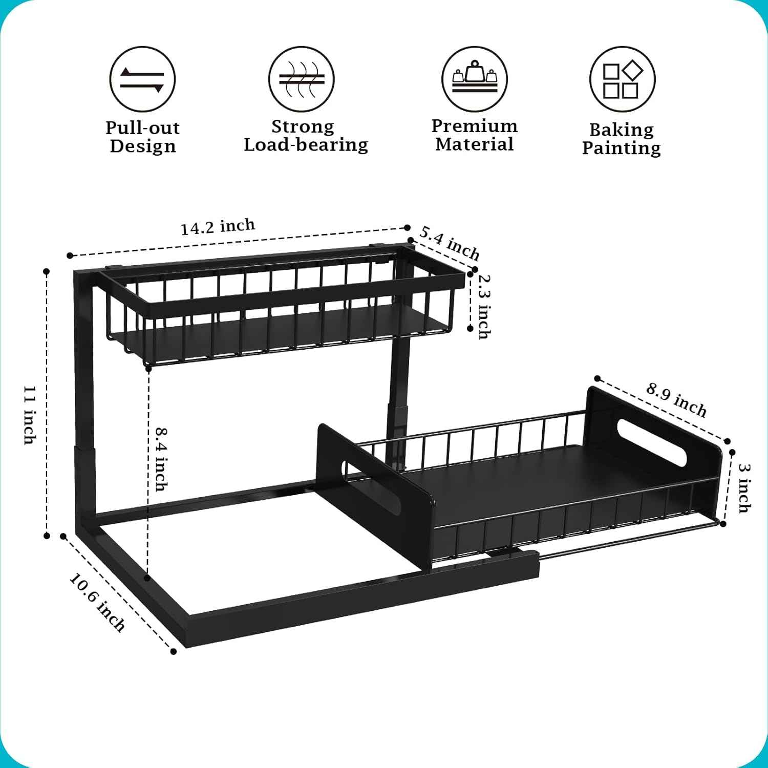 realinn black 2-tier under sink organizer with pull-out cabinet storage and slide-out shelf for small kitchens