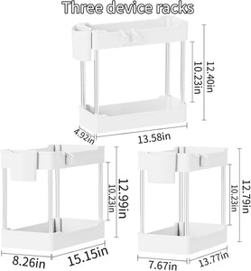 3 Pack Under Sink Organizer, 2 Tier Bathroom Cabinet with Hanging Cups, White, Kitchen & Bathroom Storage