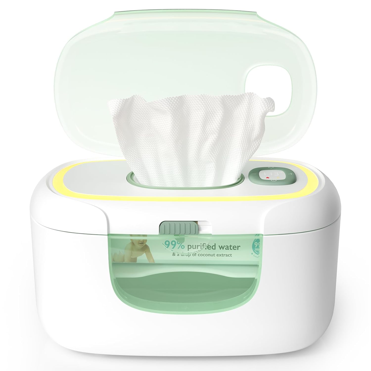 Momcozy baby wipe warmer with large capacity, spring design, fast heating, and night light