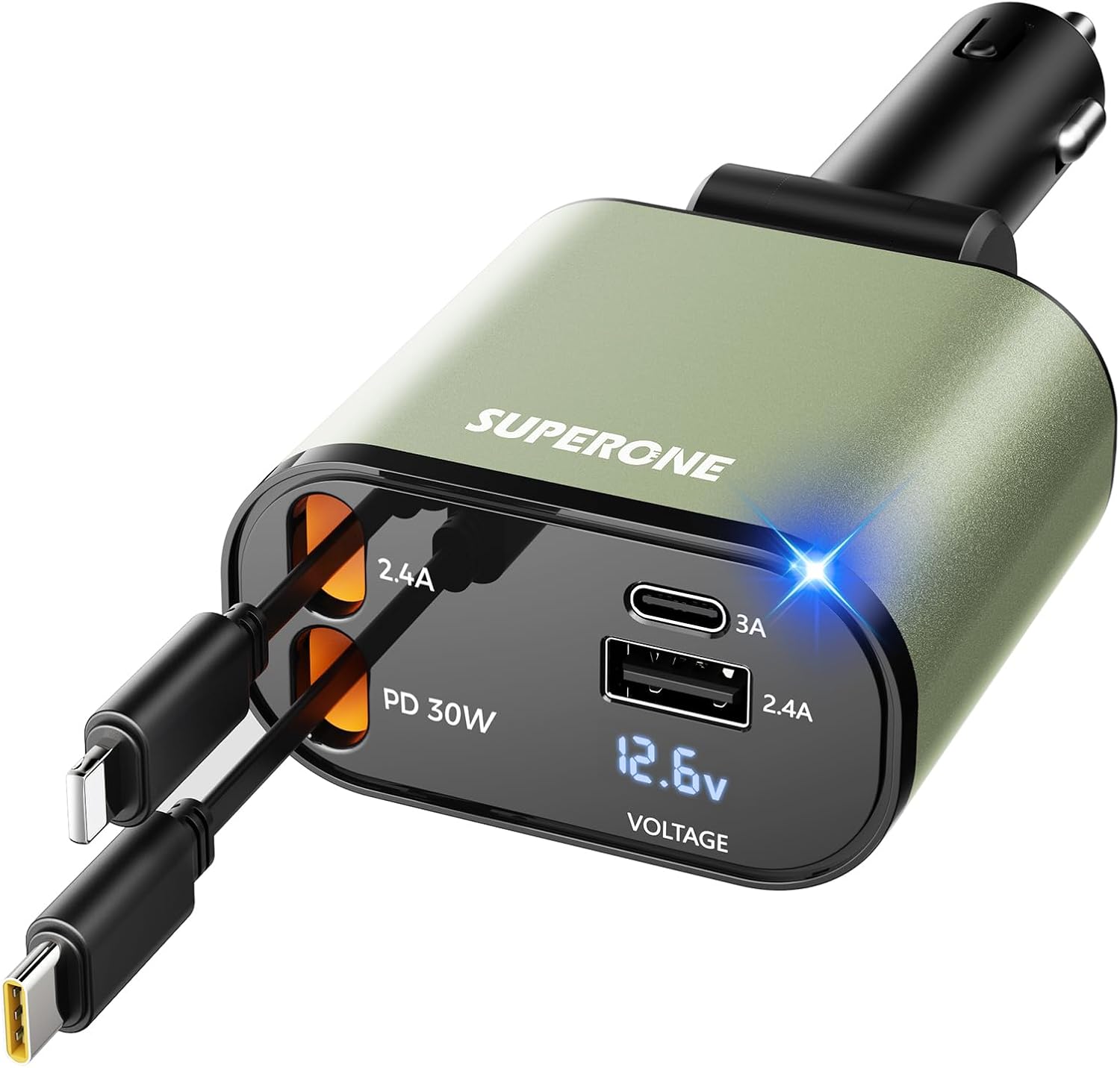 ‹ېUpgraded‹ÛÔ SUPERONE Retractable Car Charger 4 in 1, Fast Car Phone Charger with Cord 2.6ft, USB C and Apple Car Adapter, Compatible with iPhone 17 16 15/15 Pro Max/14/13/12/11, Galaxy, Pixel - ShopUS
