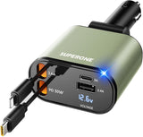 ‹ېUpgraded‹ÛÔ SUPERONE Retractable Car Charger 4 in 1, Fast Car Phone Charger with Cord 2.6ft, USB C and Apple Car Adapter, Compatible with iPhone 17 16 15/15 Pro Max/14/13/12/11, Galaxy, Pixel - ShopUS