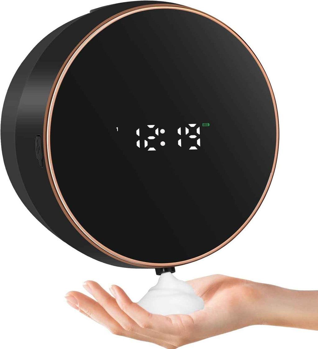 Automatic Soap Dispenser Foam Bathroom: Wall Mount Rechargeable Touchless Adjustable Auto Smart Electric Plastic Black Foaming Soap Dispenser with Clock - Kitchen - Hand Dish Lotion Couple Kids